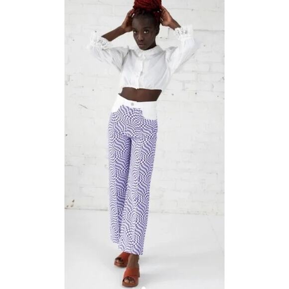 Lisa Says Gah Robyn Jeans Purple White Check High Rise Straight Leg Size 28 - Picture 2 of 8